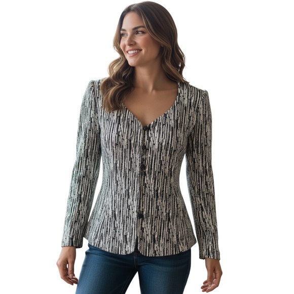 ST. JOHN EVENING FALL 2007 BLACK / SILVER METALLIC KNIT EVENING JACKET - Picture 8 of 8